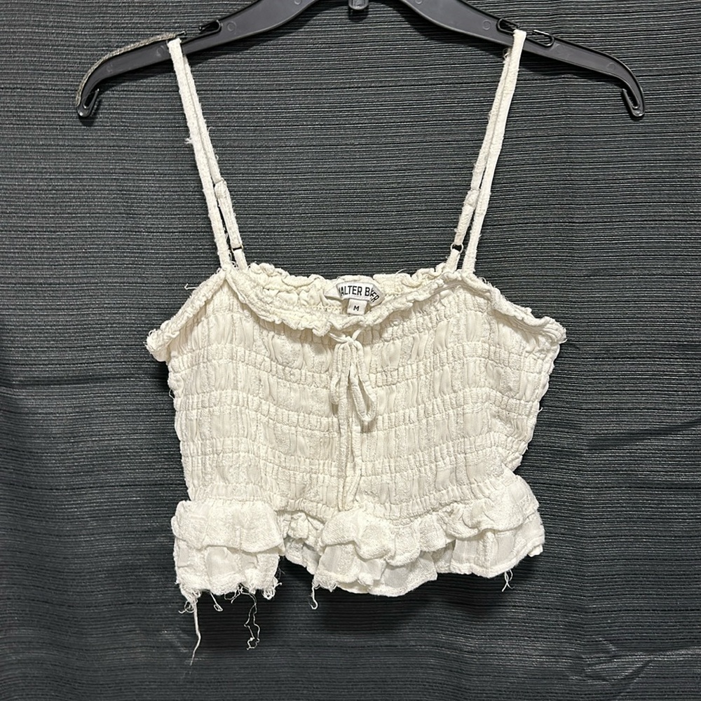 Walter Baker women’s Lydia Crop Top with raw edges In Ivory Size M